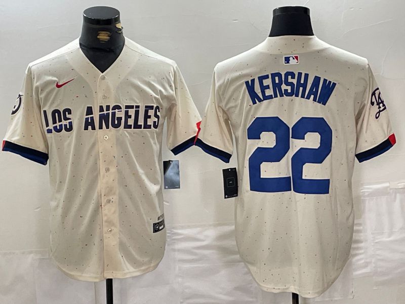 Men Los Angeles Dodgers #22 Kershaw Cream Fashion Nike Game MLB Jersey style 1->los angeles dodgers->MLB Jersey